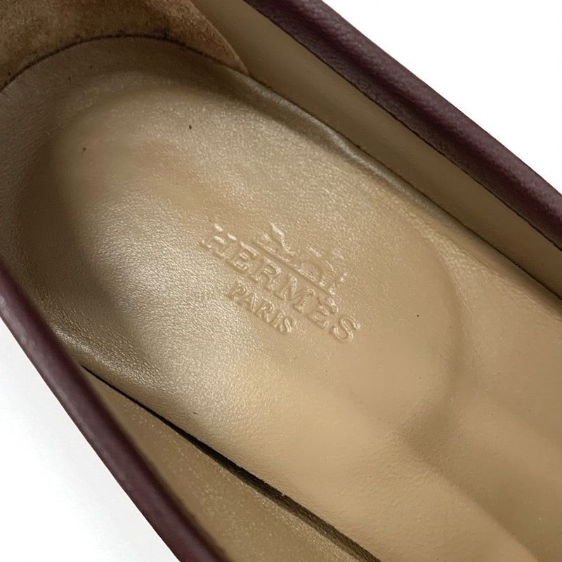Hermes Paris Loafers Leather Shoes Burgundy Hhardware Moccasins — view 7