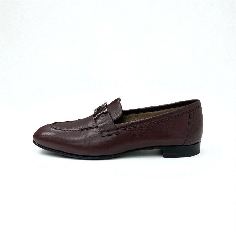 Hermes Paris Loafers Leather Shoes Burgundy Hhardware Moccasins — view 3