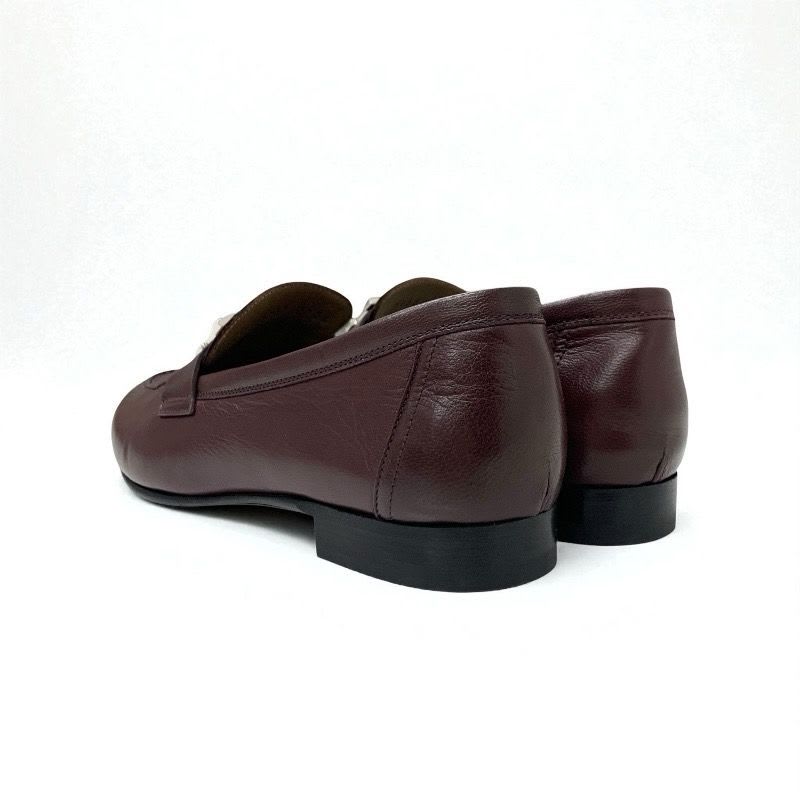 Hermes Paris Loafers Leather Shoes Burgundy Hhardware Moccasins — view 4