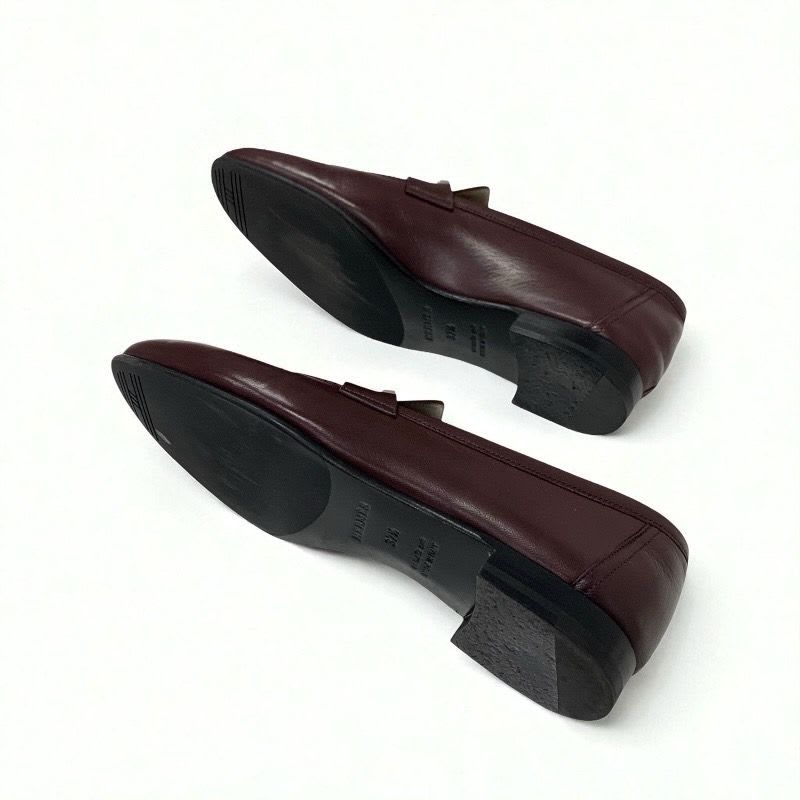 Hermes Paris Loafers Leather Shoes Burgundy Hhardware Moccasins — view 6