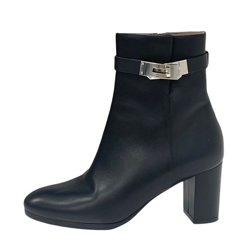 Hermes Saint Germain Boots Short Shoes Leather Black Silver Kelly Hardware — view 3