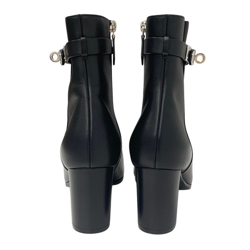 Hermes Saint Germain Boots Short Shoes Leather Black Silver Kelly Hardware — view 5