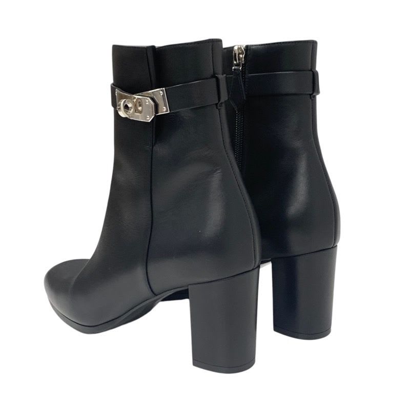 Hermes Saint Germain Boots Short Shoes Leather Black Silver Kelly Hardware — view 4