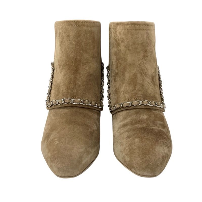 Chanel Boots Short Shoes Suede Beige Silver Coco Mark Chain — view 2
