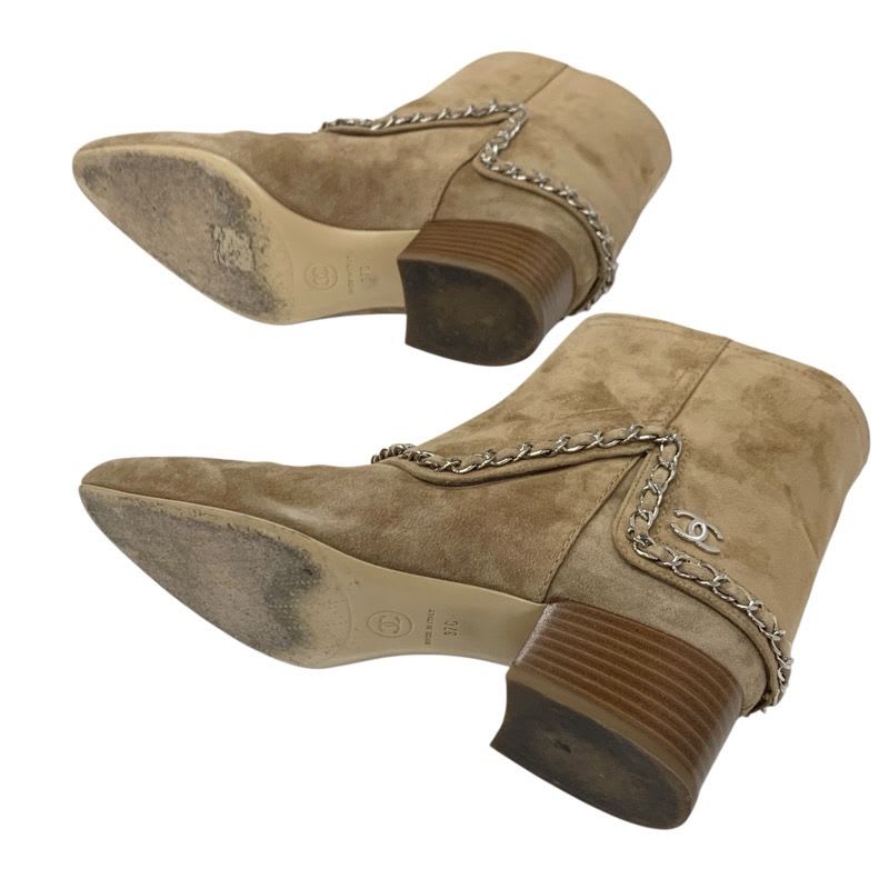 Chanel Boots Short Shoes Suede Beige Silver Coco Mark Chain — view 6
