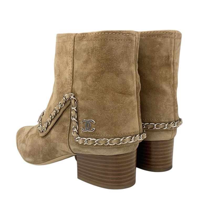 Chanel Boots Short Shoes Suede Beige Silver Coco Mark Chain — view 4