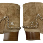 Chanel Boots Short Shoes Suede Beige Silver Coco Mark Chain — view 9