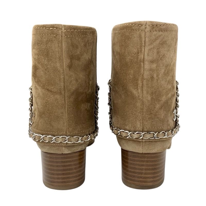 Chanel Boots Short Shoes Suede Beige Silver Coco Mark Chain — view 5