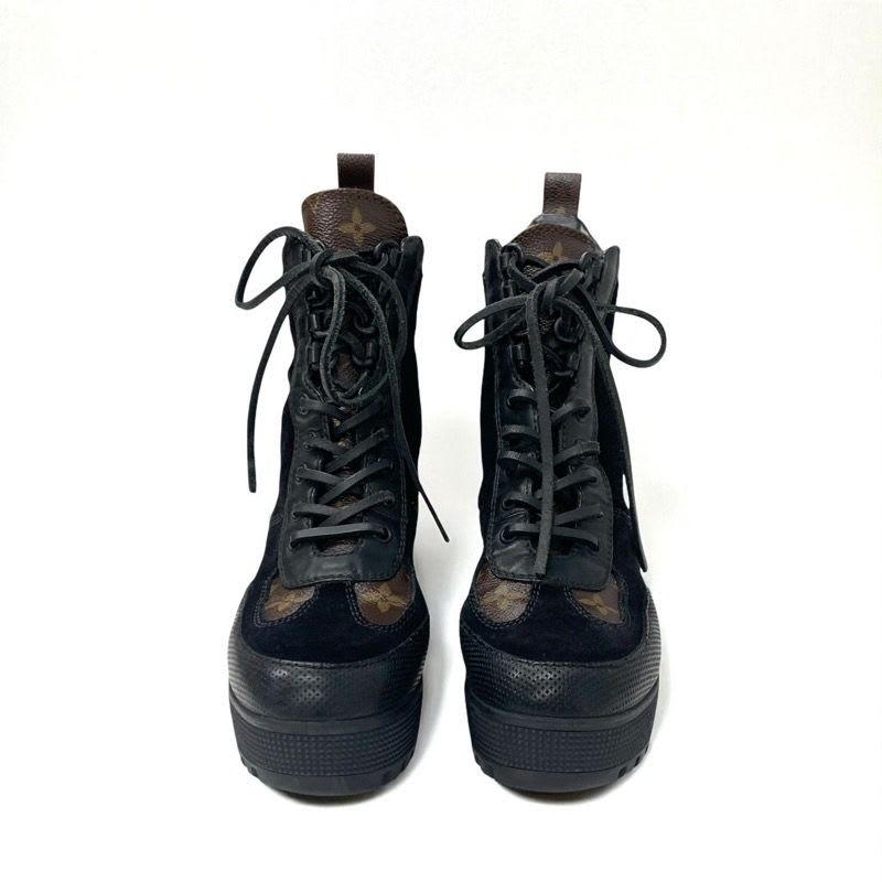 Louis Vuitton Laurie Line Monogram Boots Short Shoes Suede Leather Black — view 2