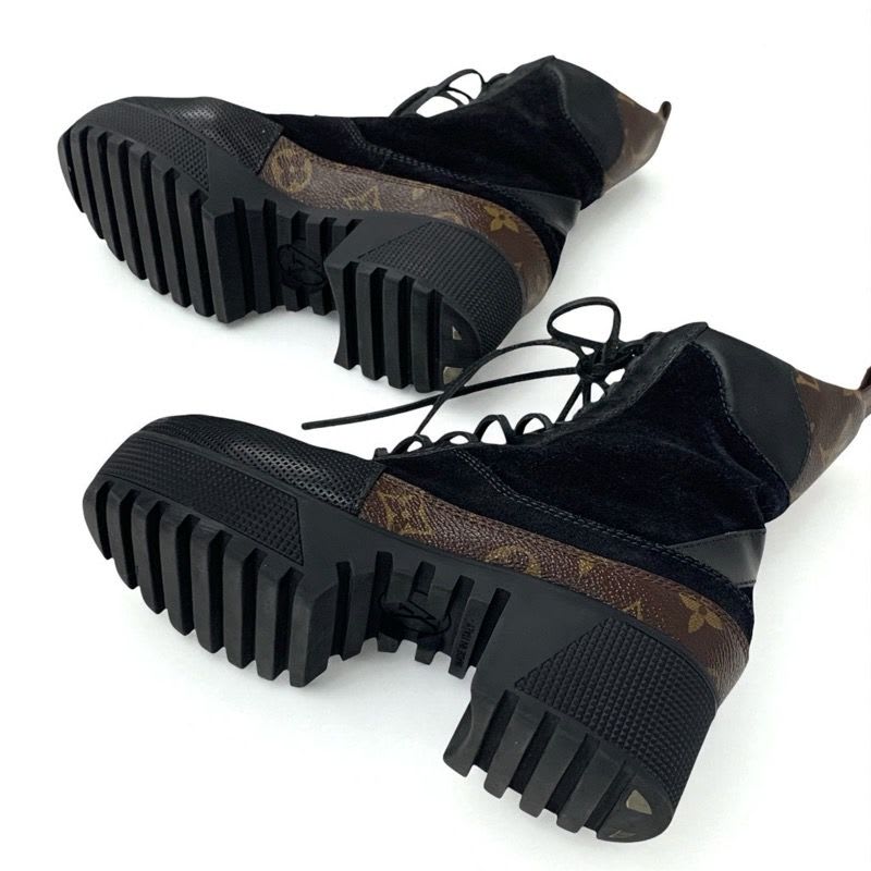 Louis Vuitton Laurie Line Monogram Boots Short Shoes Suede Leather Black — view 6