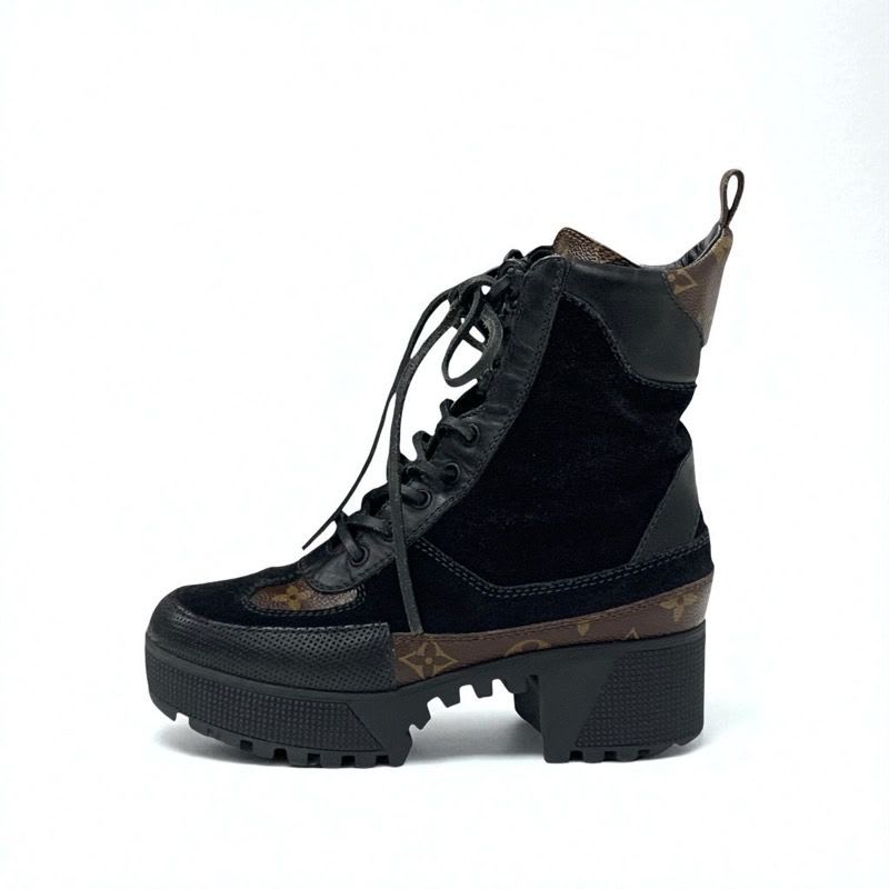 Louis Vuitton Laurie Line Monogram Boots Short Shoes Suede Leather Black — view 3