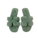 Hermes Oran Sandals Shoes Shearling Green Flat Mule — view 2