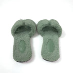 Hermes Oran Sandals Shoes Shearling Green Flat Mule — view 5