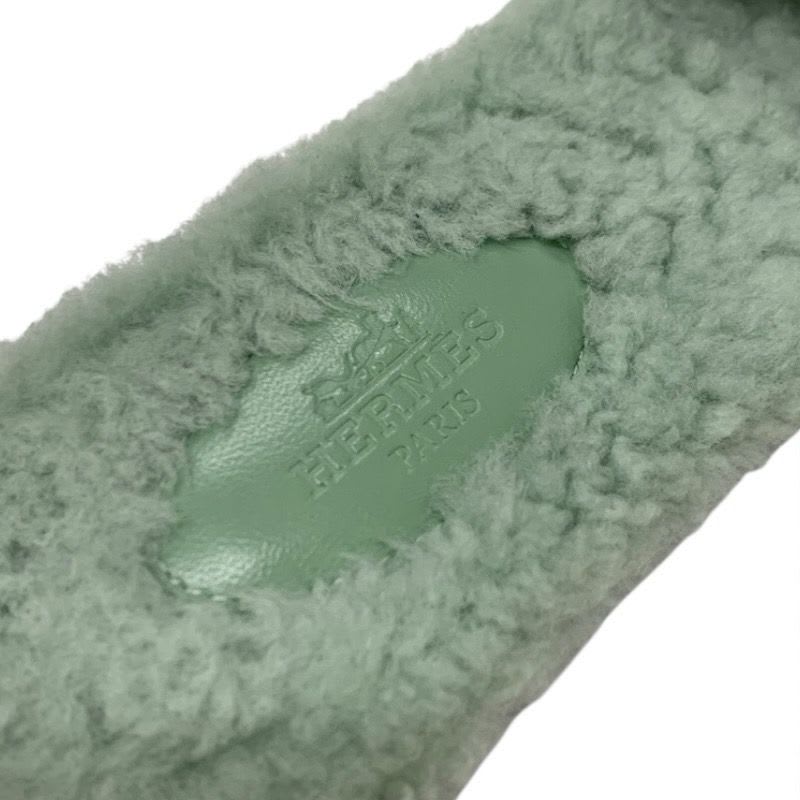 Hermes Oran Sandals Shoes Shearling Green Flat Mule — view 7