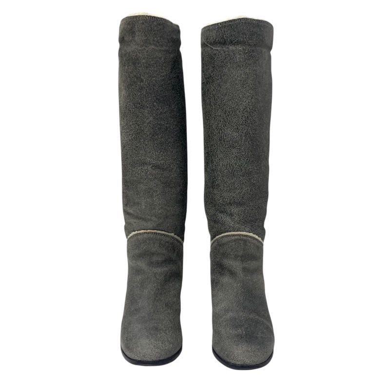 Chanel Boots Long Shoes Leather Shearling Gray Coco Mark — view 2
