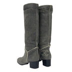 Chanel Boots Long Shoes Leather Shearling Gray Coco Mark — view 4