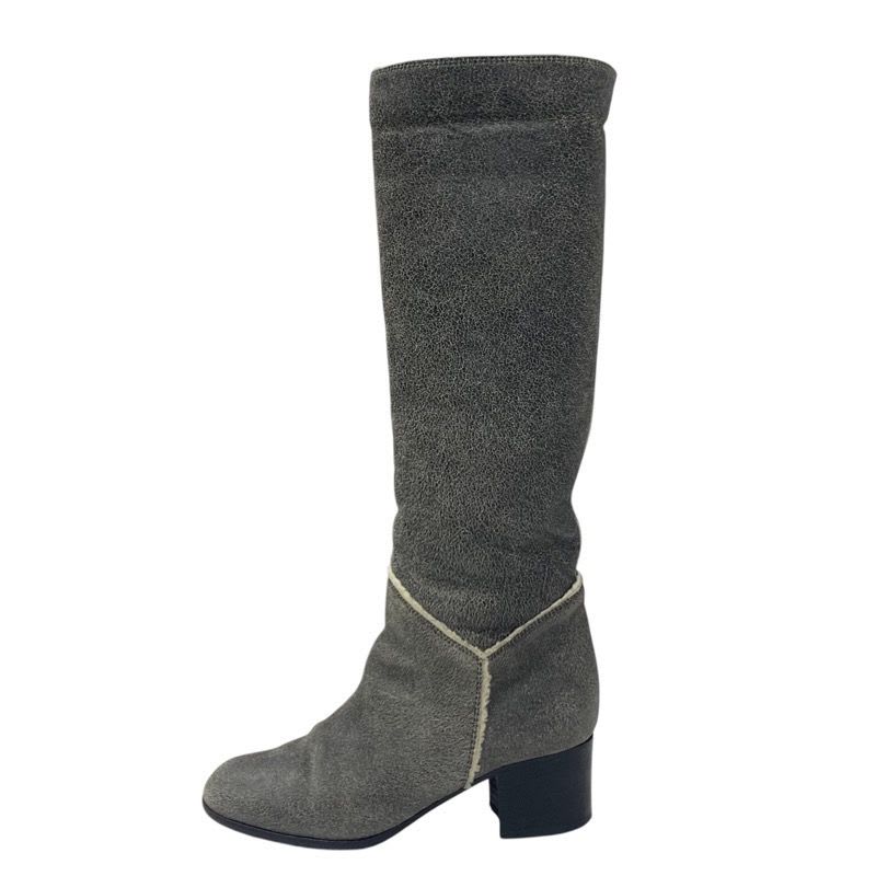 Chanel Boots Long Shoes Leather Shearling Gray Coco Mark — view 3