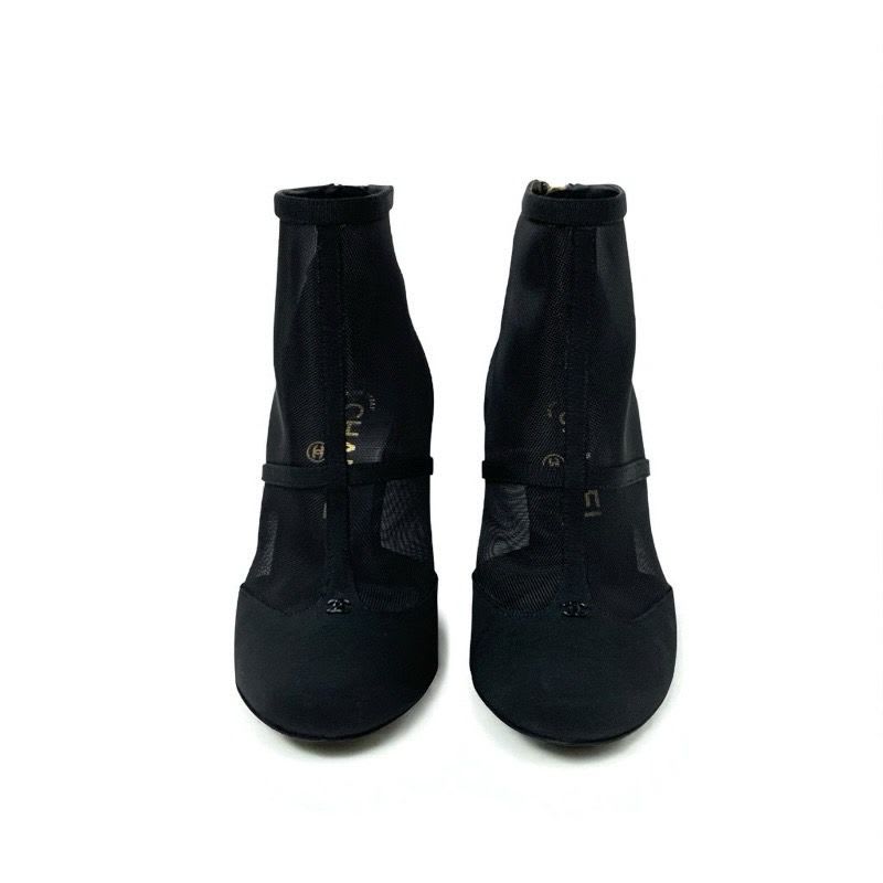 Chanel Boots Short Shoes Mesh Fabric Black Coco Mark — view 2