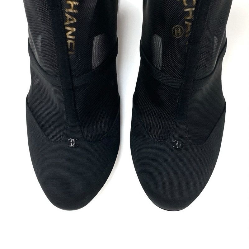 Chanel Boots Short Shoes Mesh Fabric Black Coco Mark — view 9
