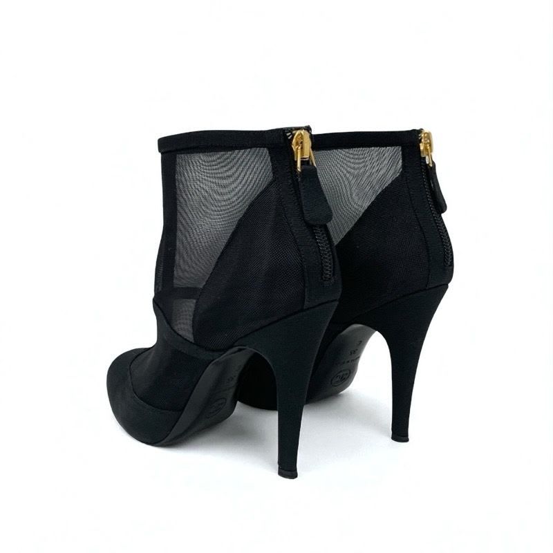 Chanel Boots Short Shoes Mesh Fabric Black Coco Mark — view 4