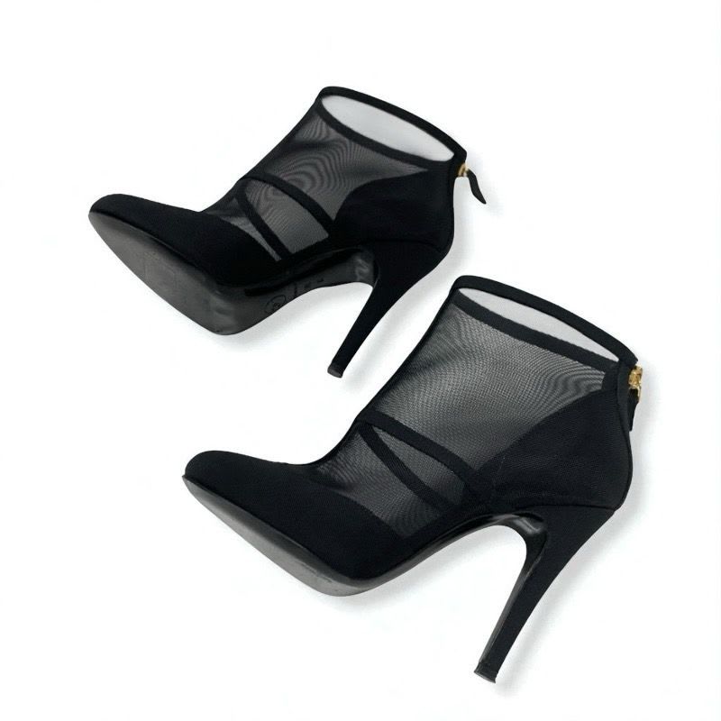 Chanel Boots Short Shoes Mesh Fabric Black Coco Mark — view 6
