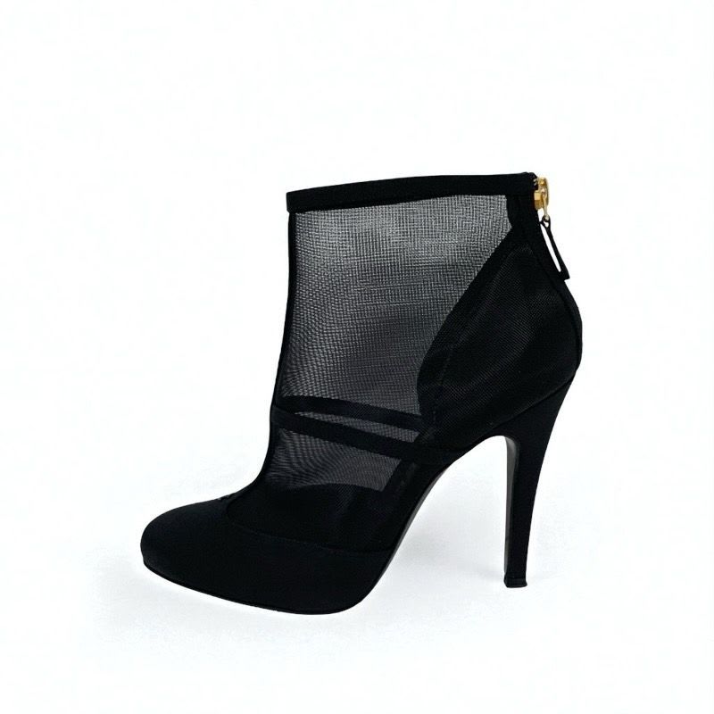 Chanel Boots Short Shoes Mesh Fabric Black Coco Mark — view 3