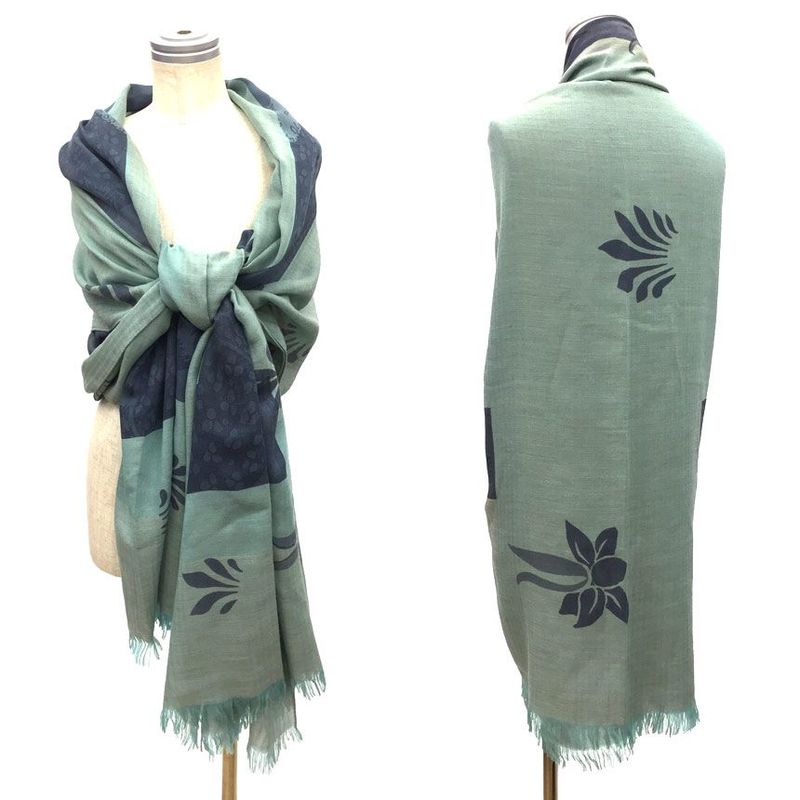 Hermes Plaid Super Large Shawl Blanket Cashmere Wool Green H Pattern — view 2