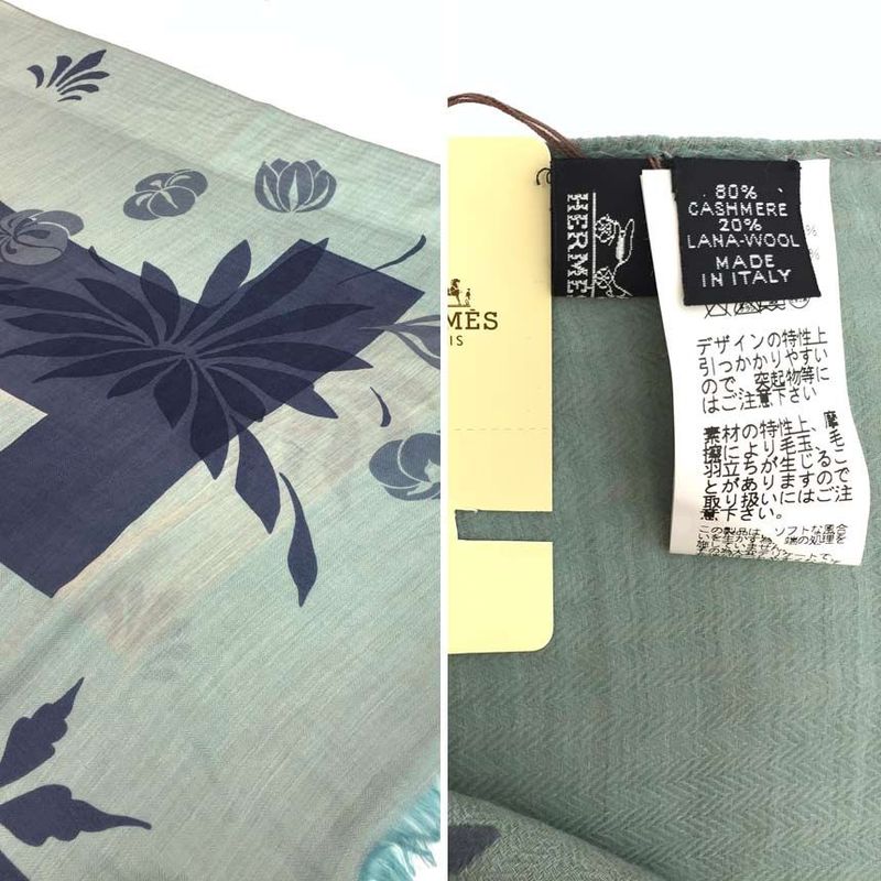 Hermes Plaid Super Large Shawl Blanket Cashmere Wool Green H Pattern — view 4