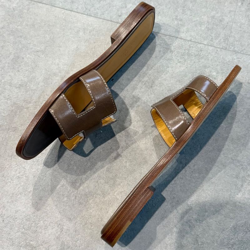 Hermes Sandals Oran H Logo Flat Shoes Mules Etoupe Gray 36 — view 4