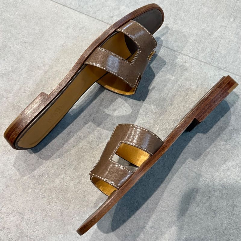 Hermes Sandals Oran H Logo Flat Shoes Mules Etoupe Gray 36 — view 5