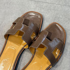 Hermes Sandals Oran H Logo Flat Shoes Mules Etoupe Gray 36 — view 3