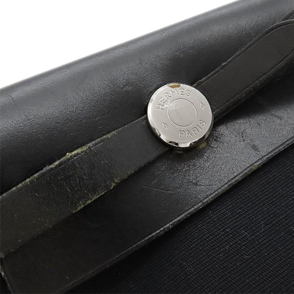Hermes Shoulder Bag Herbag Her TPM Leather Toile Officier Black Silver — view 7