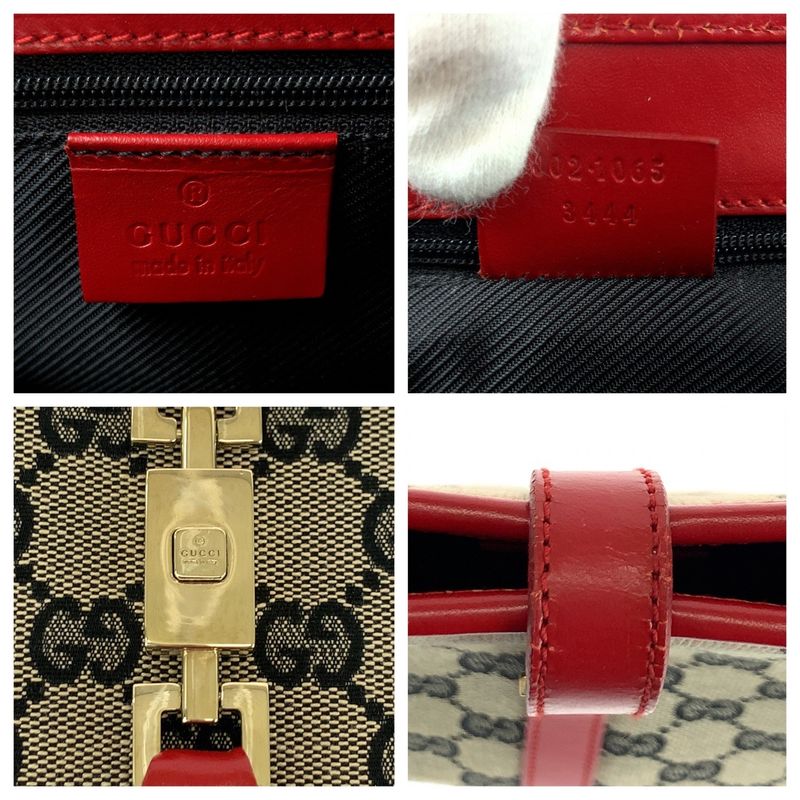 Gucci Jackie Gray Red Gold Hardware GG Canvas 002 1065 Tote — view 4