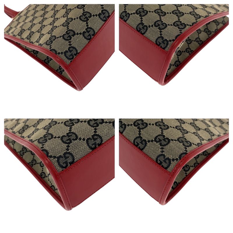 Gucci Jackie Gray Red Gold Hardware GG Canvas 002 1065 Tote — view 3