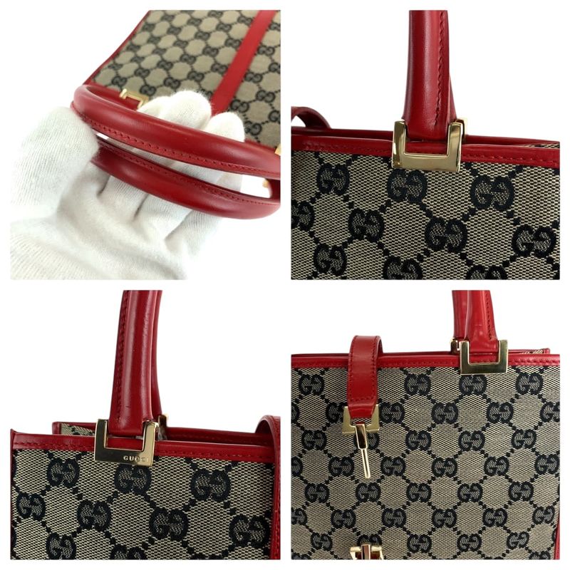 Gucci Jackie Gray Red Gold Hardware GG Canvas 002 1065 Tote — view 5