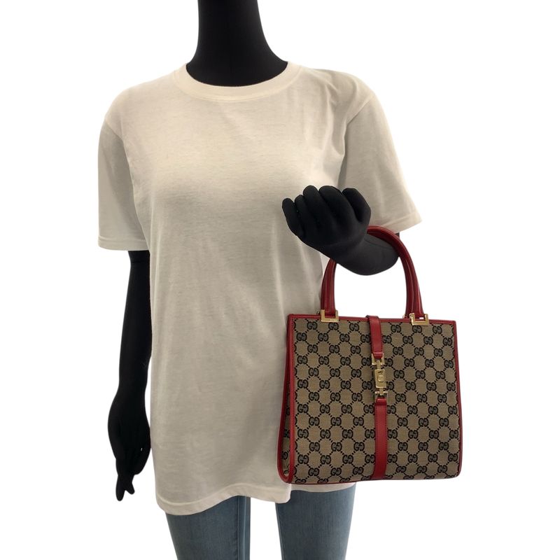 Gucci Jackie Gray Red Gold Hardware GG Canvas 002 1065 Tote — view 7