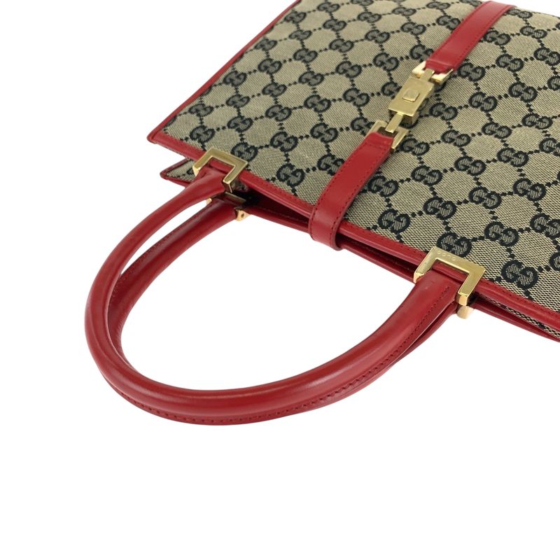 Gucci Jackie Gray Red Gold Hardware GG Canvas 002 1065 Tote — view 6