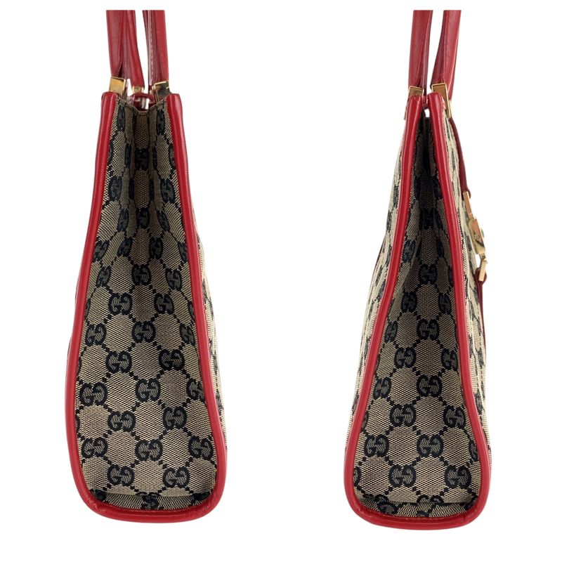 Gucci Jackie Gray Red Gold Hardware GG Canvas 002 1065 Tote — view 8