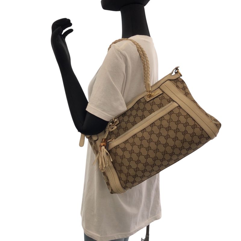 Gucci Bella Beige Ivory Gold Hardware GG Canvas Shoulder Bag Handbag — view 7