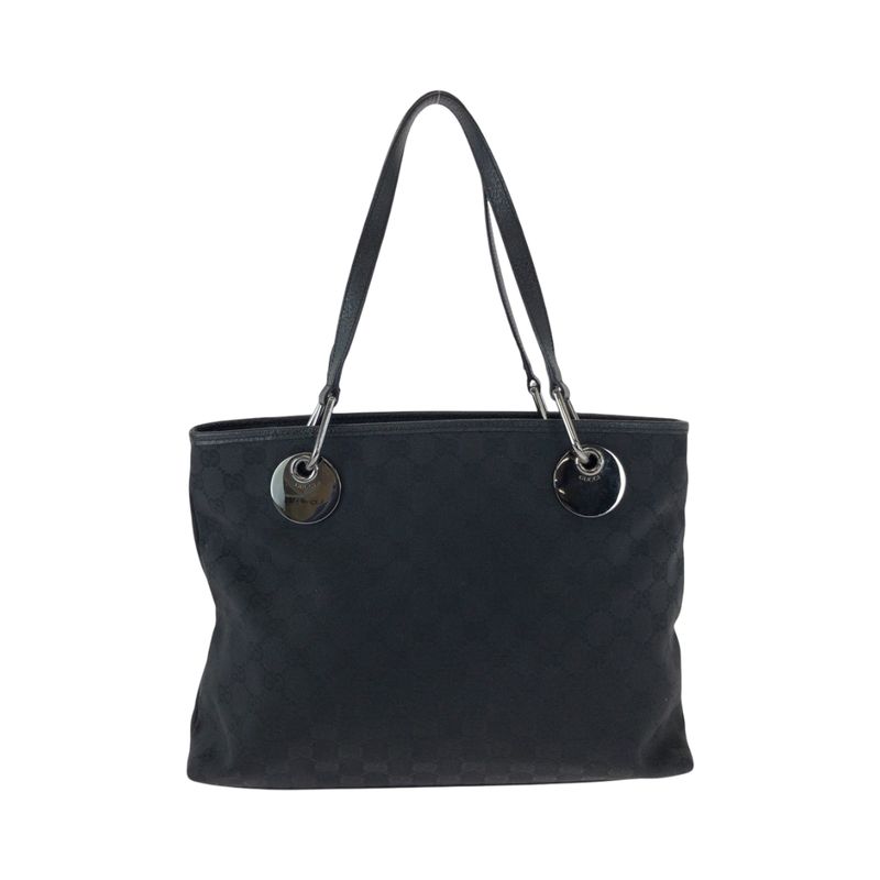 Gucci Black Silver Hardware GG Canvas Tote Bag — view 2