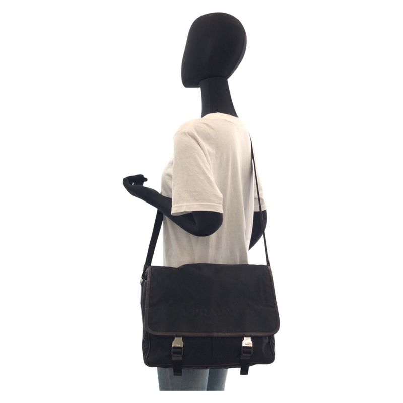 Prada Tessuto Triangle Logo Plate Black Silver Hardware Shoulder Bag Messenger — view 6