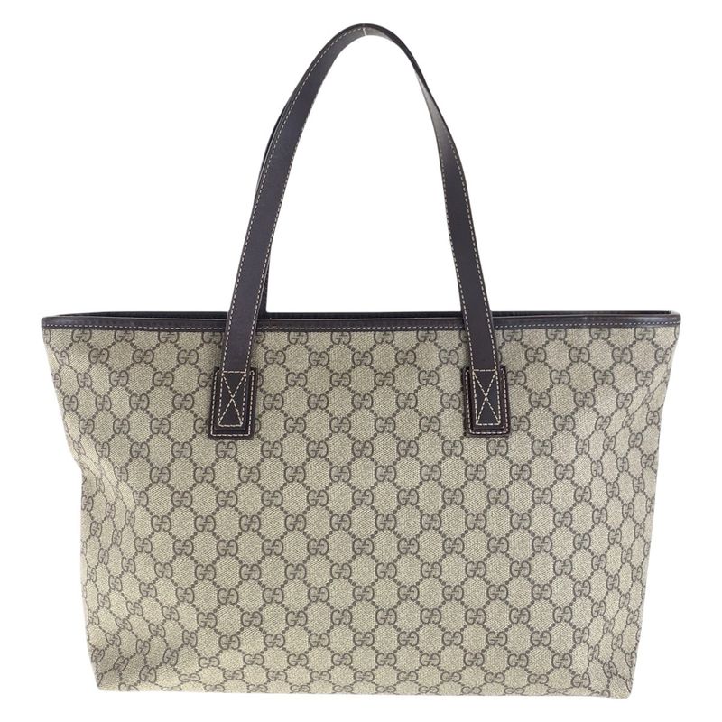 Gucci Beige Brown GG Supreme Canvas Leather Tote Bag — view 2