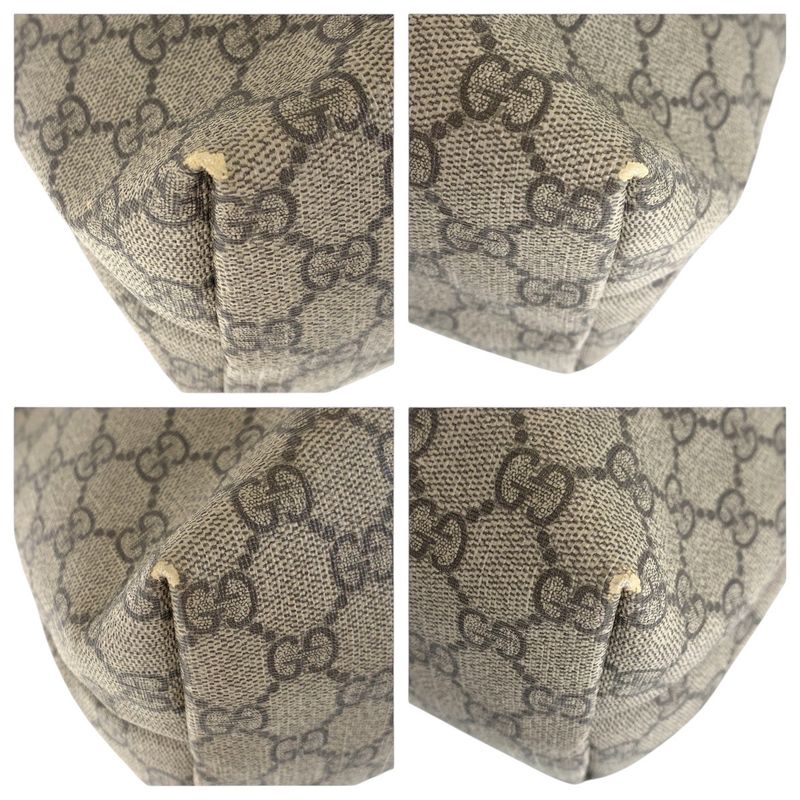 Gucci Beige Brown GG Supreme Canvas Leather Tote Bag — view 3
