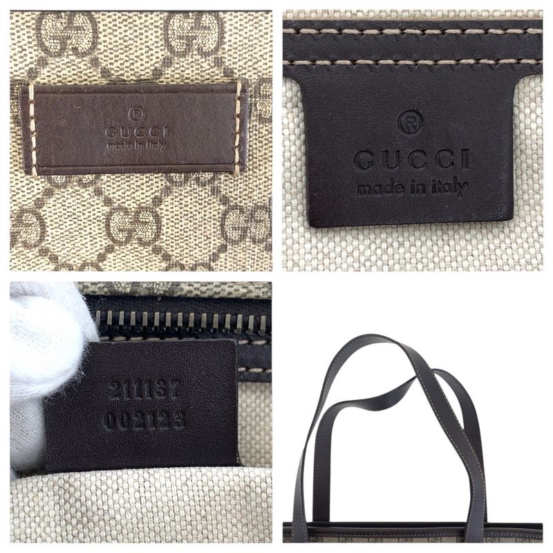 Gucci Beige Brown GG Supreme Canvas Leather Tote Bag — view 4