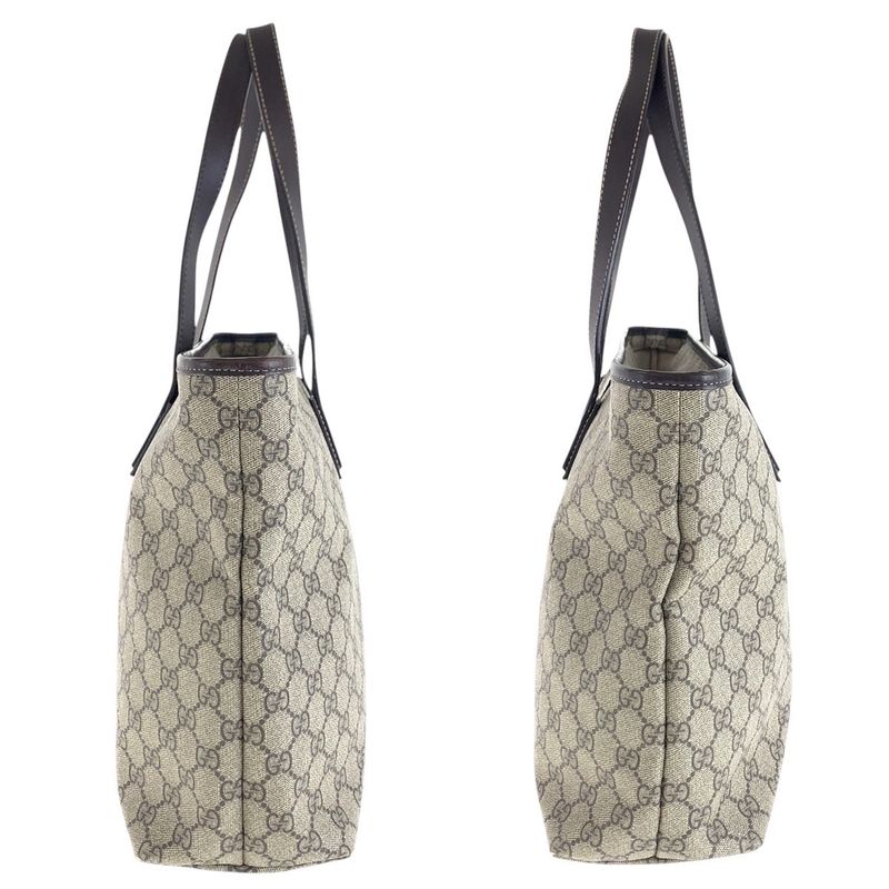 Gucci Beige Brown GG Supreme Canvas Leather Tote Bag — view 7