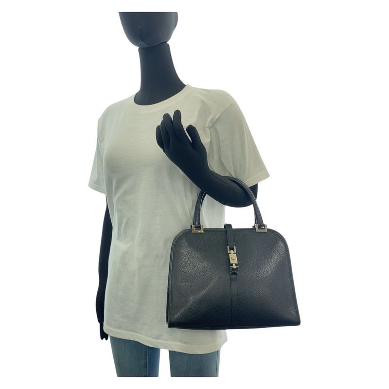 Gucci Jackie Black Silver Hardware Leather 002 1071 Tote Handbag — view 6