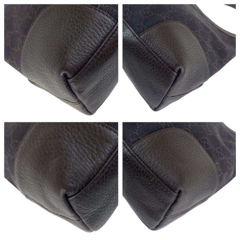 Gucci Dark Brown Silver Hardware GG Canvas Leather Shoulder Bag — view 3