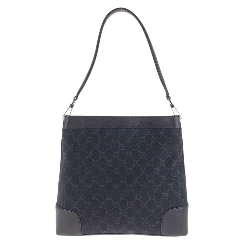 Gucci Dark Brown Silver Hardware GG Canvas Leather Shoulder Bag — view 2