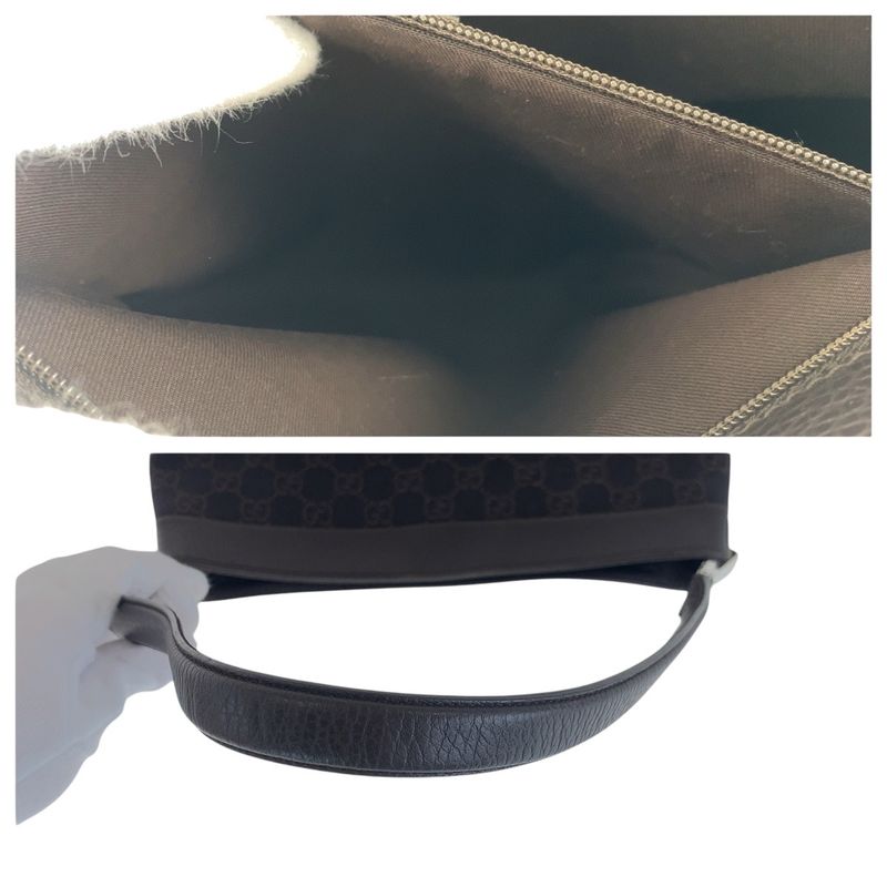Gucci Dark Brown Silver Hardware GG Canvas Leather Shoulder Bag — view 6
