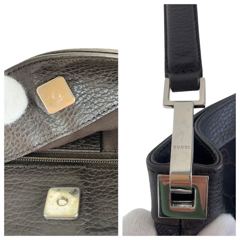 Gucci Dark Brown Silver Hardware GG Canvas Leather Shoulder Bag — view 5